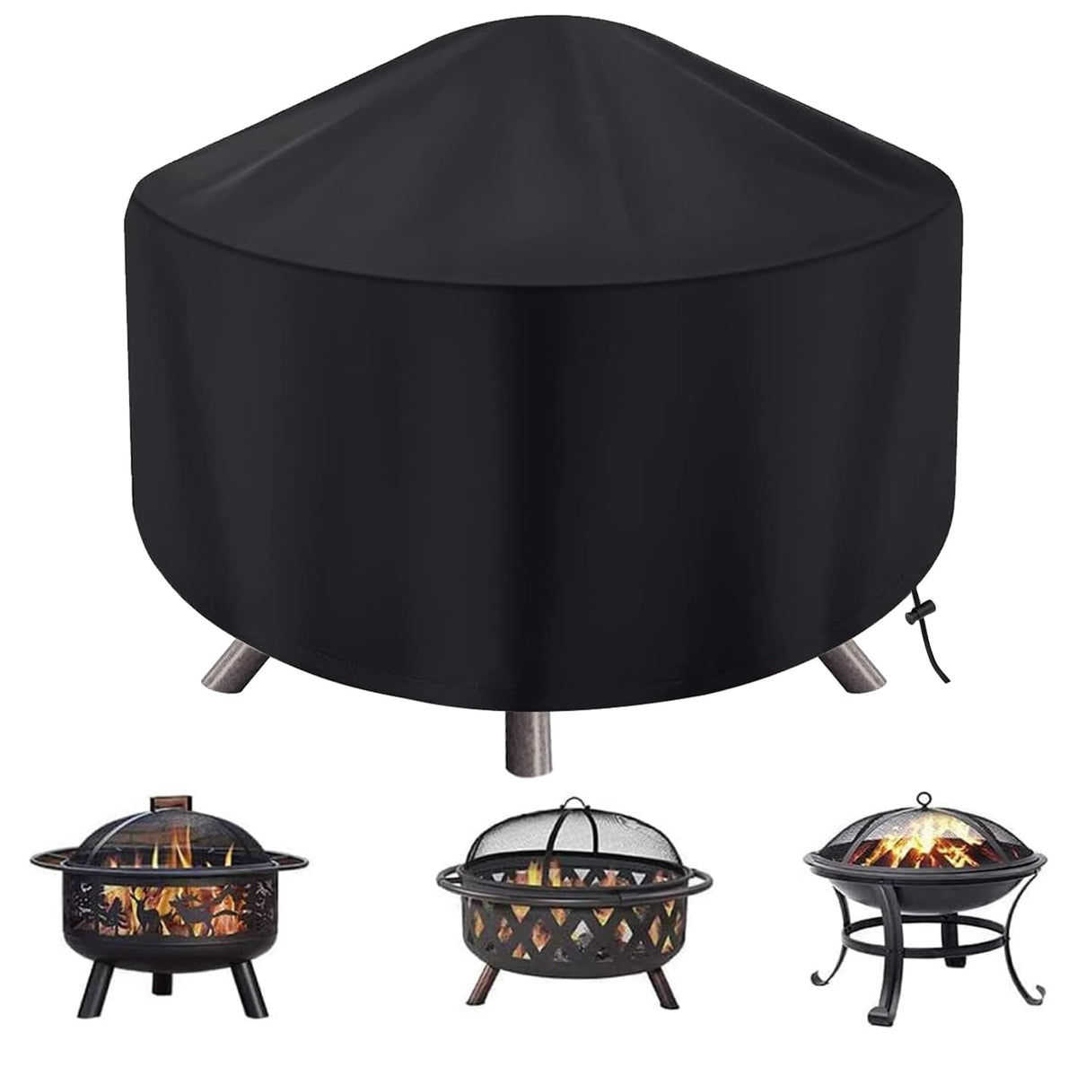 Maobutte round fire pit cover front view demonstrating full coverage for 22–32 inch pits.