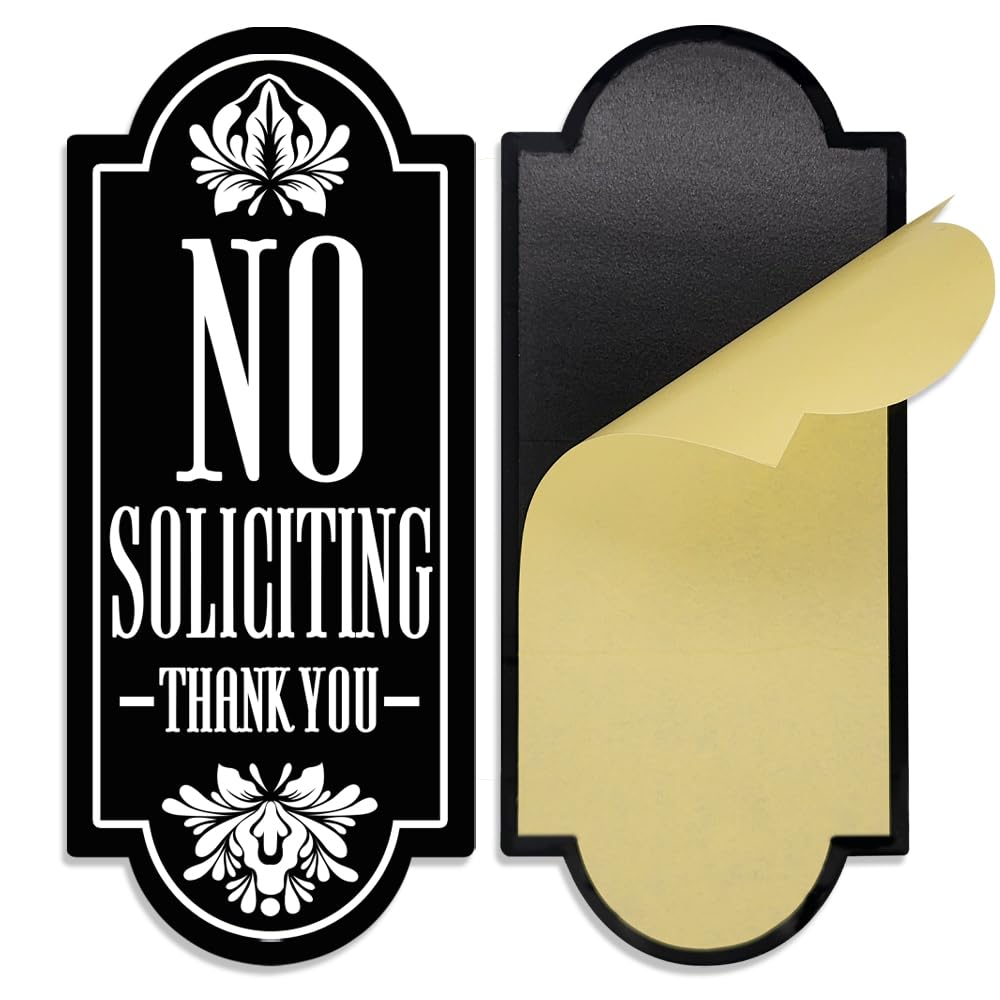 Maoerzai no soliciting sign on the front door with crisp white letters on black