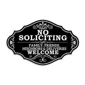 Maoerzai no soliciting sign for front door with bold white lettering on black acrylic