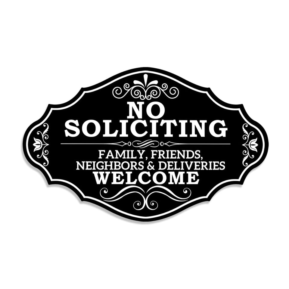 Maoerzai no soliciting sign for front door with bold white lettering on black acrylic