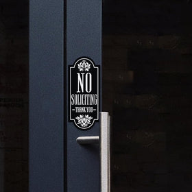 Maoerzai no soliciting sign on office entry, high visibility and readability