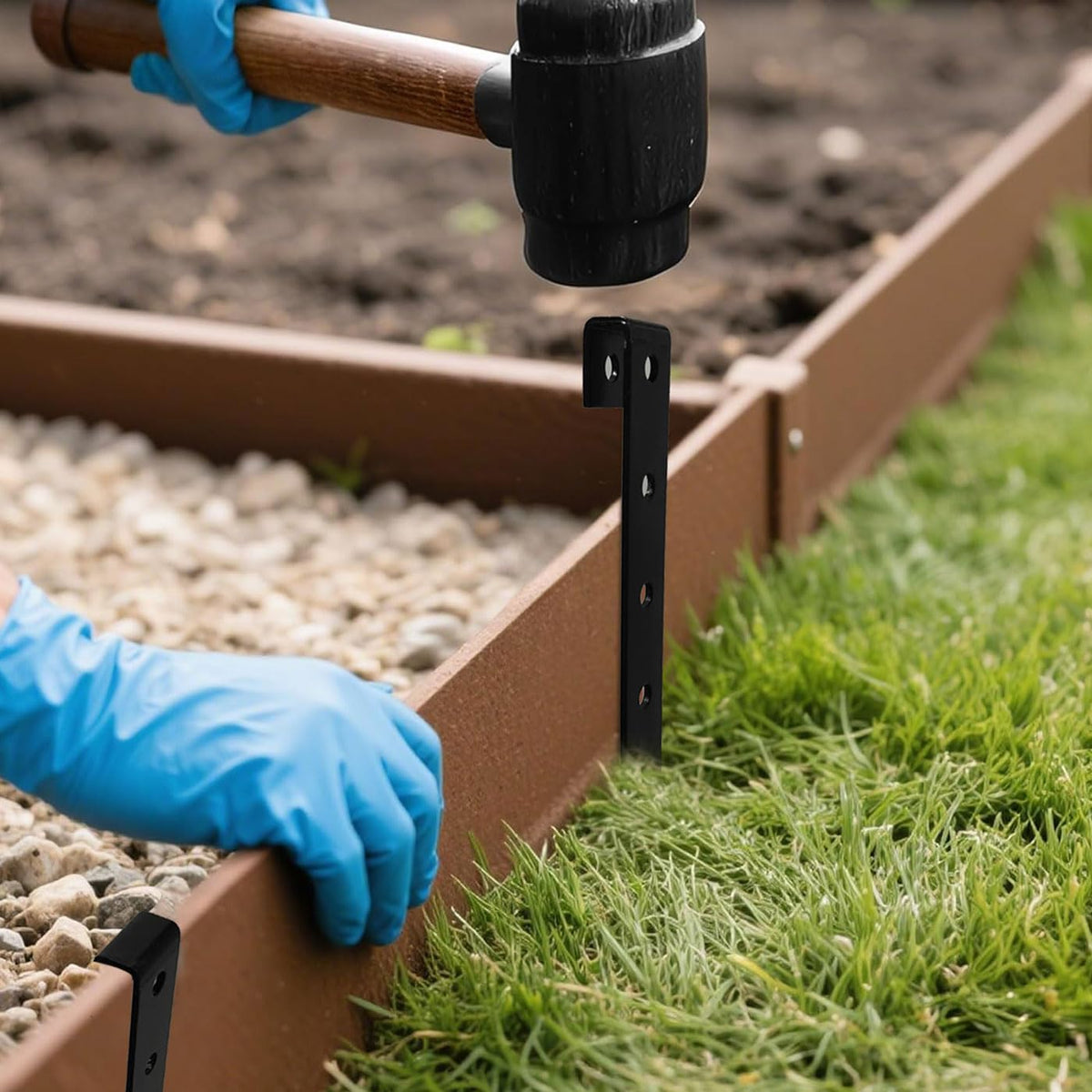 MAOMBO metal stakes form a reliable grass barrier with rust-resistant coating.