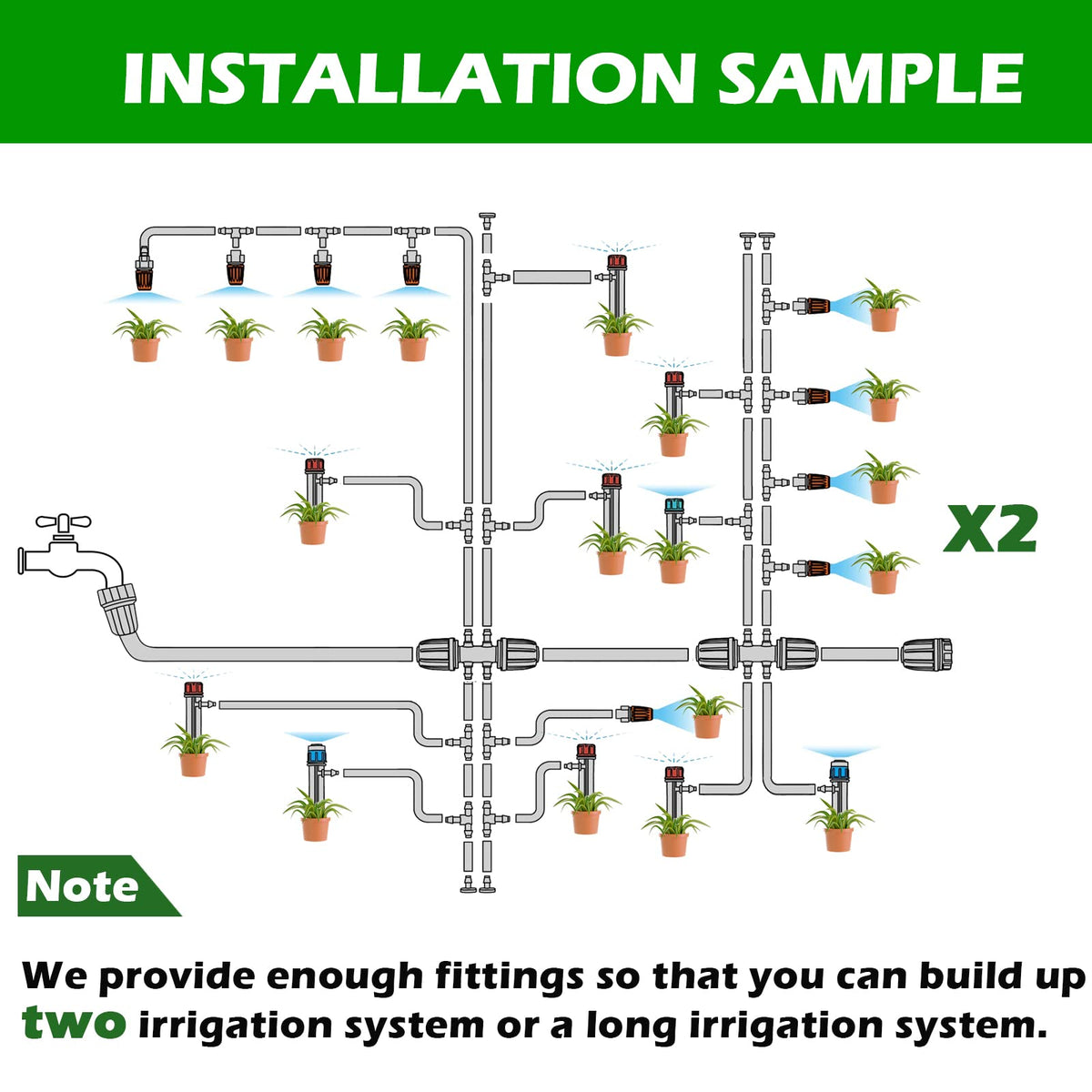 Maotong 240FT kit emitters and sprayers for adjustable water flow.