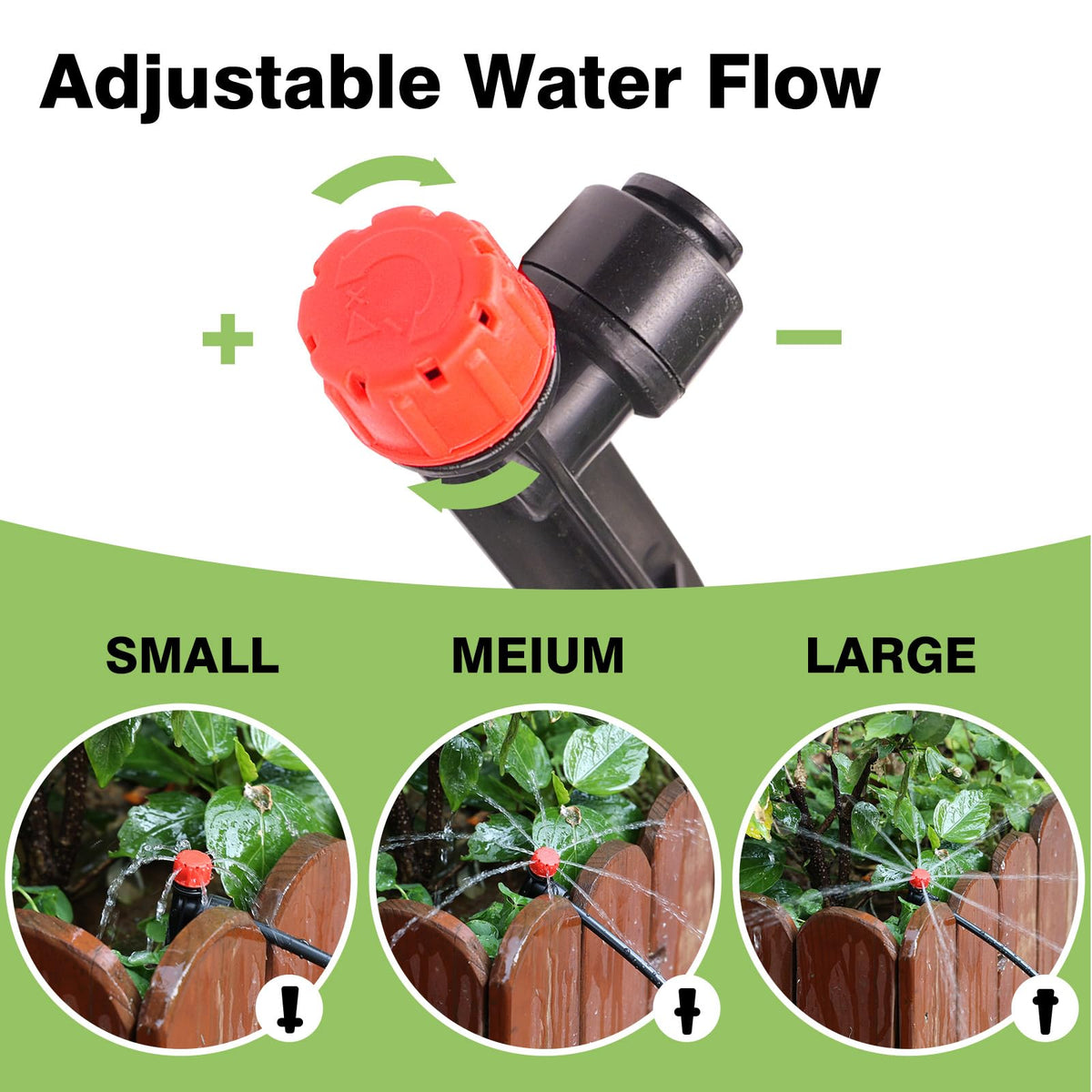 Maotong adjustable-flow emitter highlighting customizable watering for diverse beds
