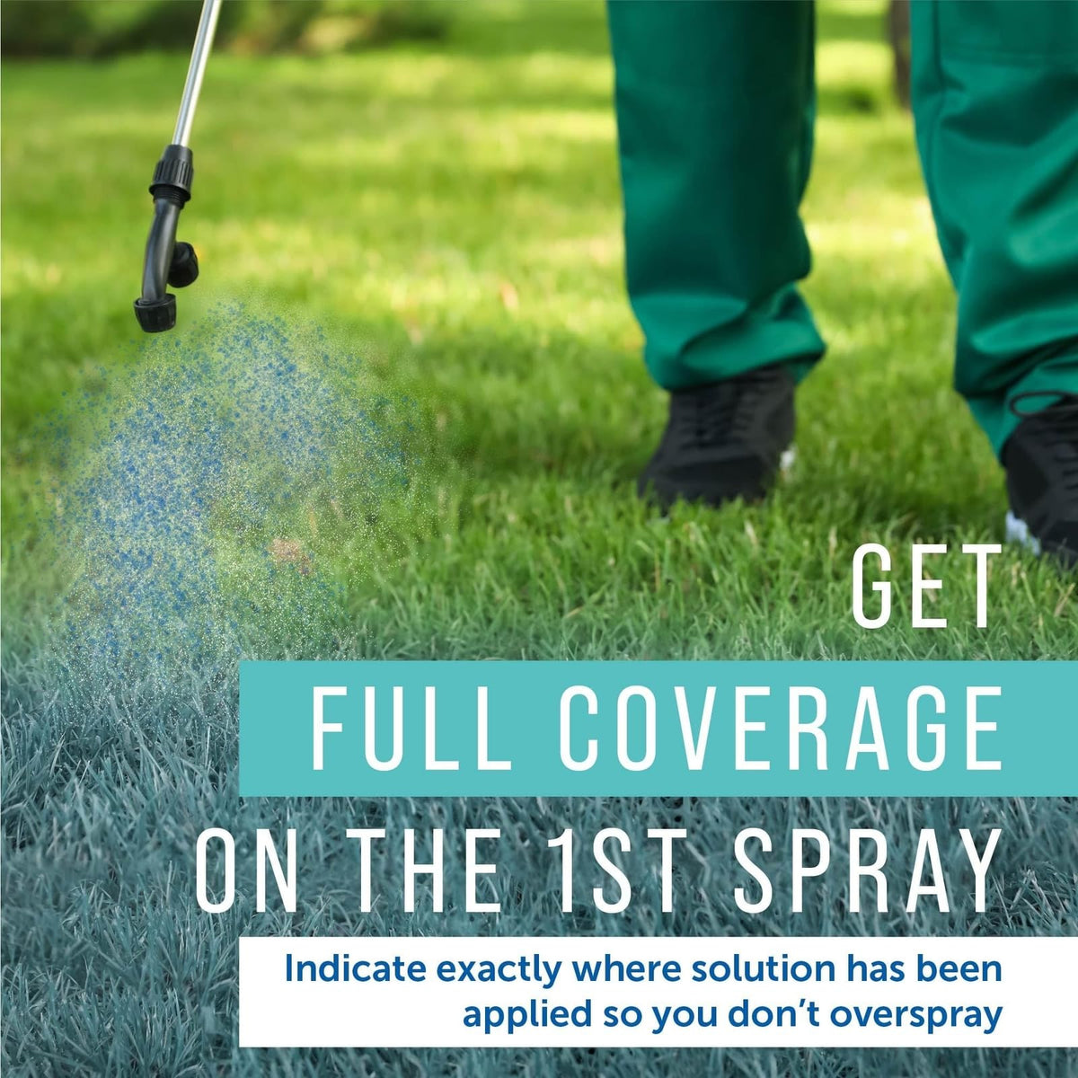 Maplefield blue spray indicator dye shows treated areas for even lawn coverage.