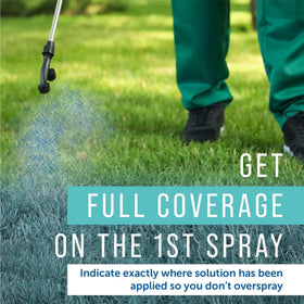 Maplefield blue spray indicator dye shows treated areas for even lawn coverage.