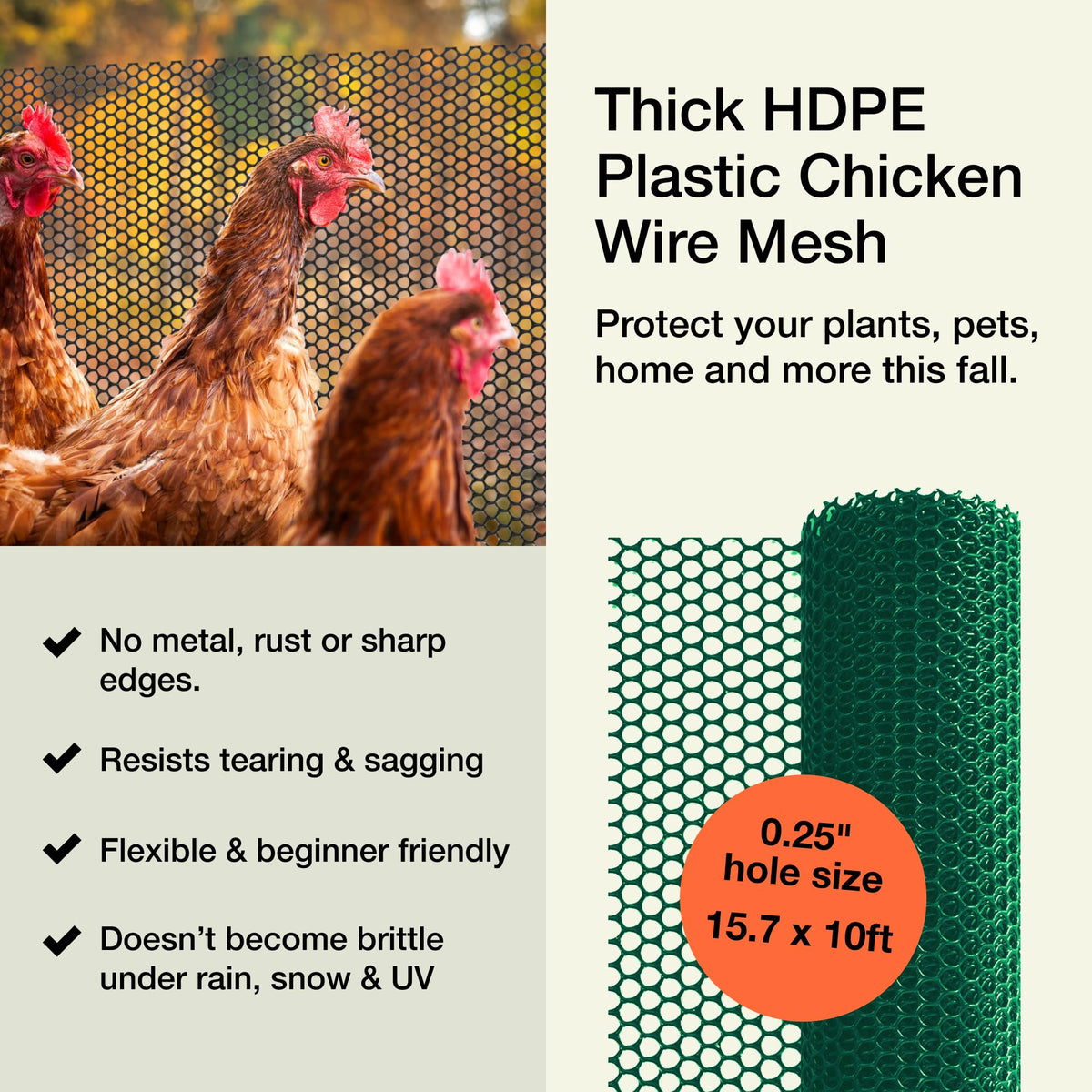 MAPORCH hunter green HDPE mesh close-up shows 0.25-inch hex holes
