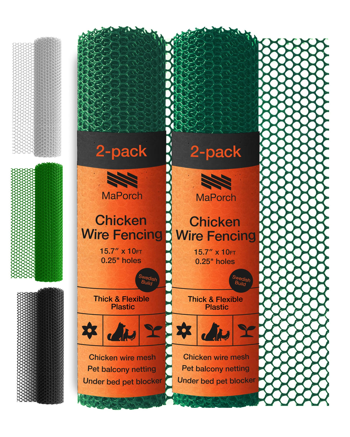 MAPORCH plastic chicken wire fencing in hunter green rolled out across a garden for pet protection