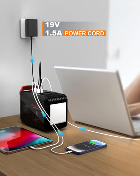 MARBERO 19V adapter safety features include over-current and short-circuit protections.