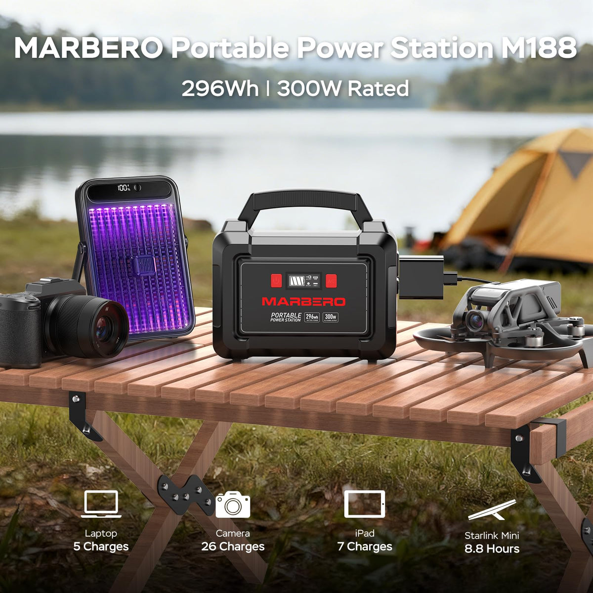 MARBERO 60W solar panel capturing sunlight for quick outdoor recharges
