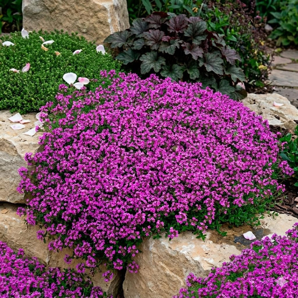 Marde Ross & Company Creeping Thyme seeds form a dense ground cover for lush landscapes.