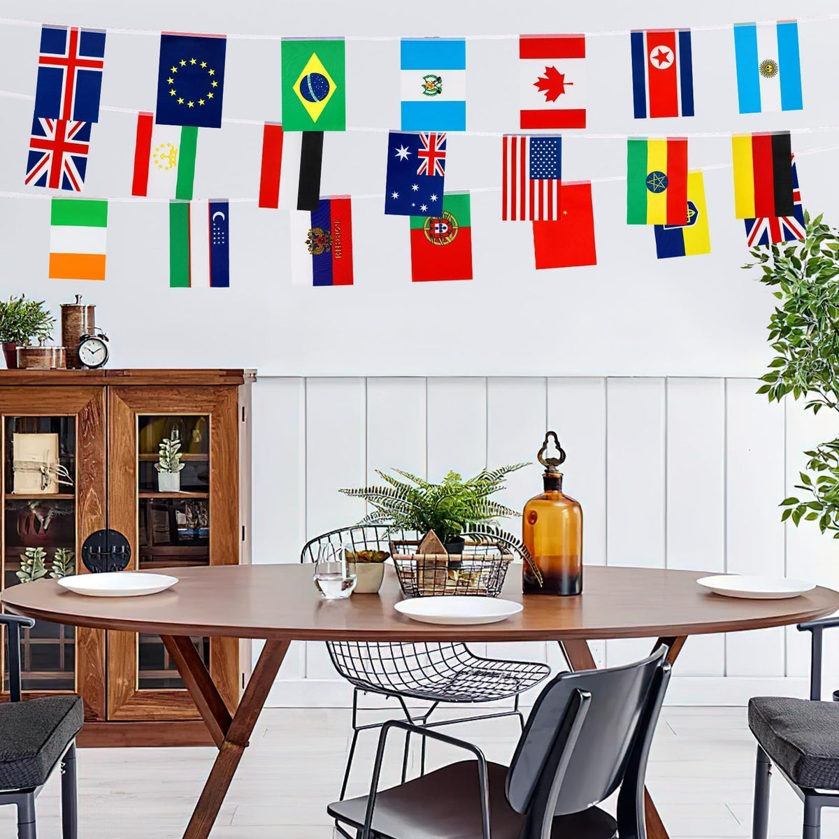 MARFOREVER sports club and bar decor with global flag bunting.
