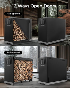 Mars Explo ventilated firewood shelves keeping wood dry and stackable.