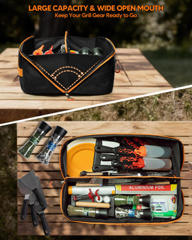Marscamd grill tool bag with dual compartments to organize utensils.