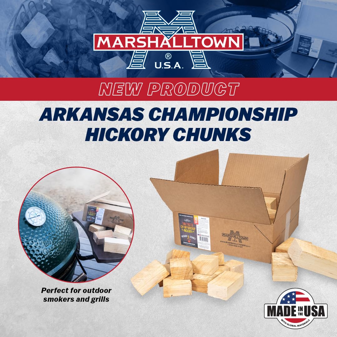 Marshalltown hickory chunks featuring bark, offering a traditional wood smoke experience