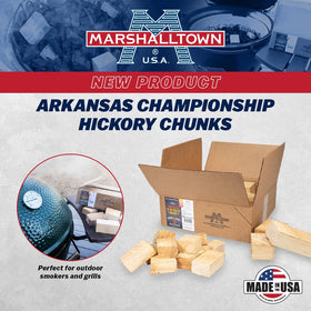 Marshalltown hickory chunks featuring bark, offering a traditional wood smoke experience