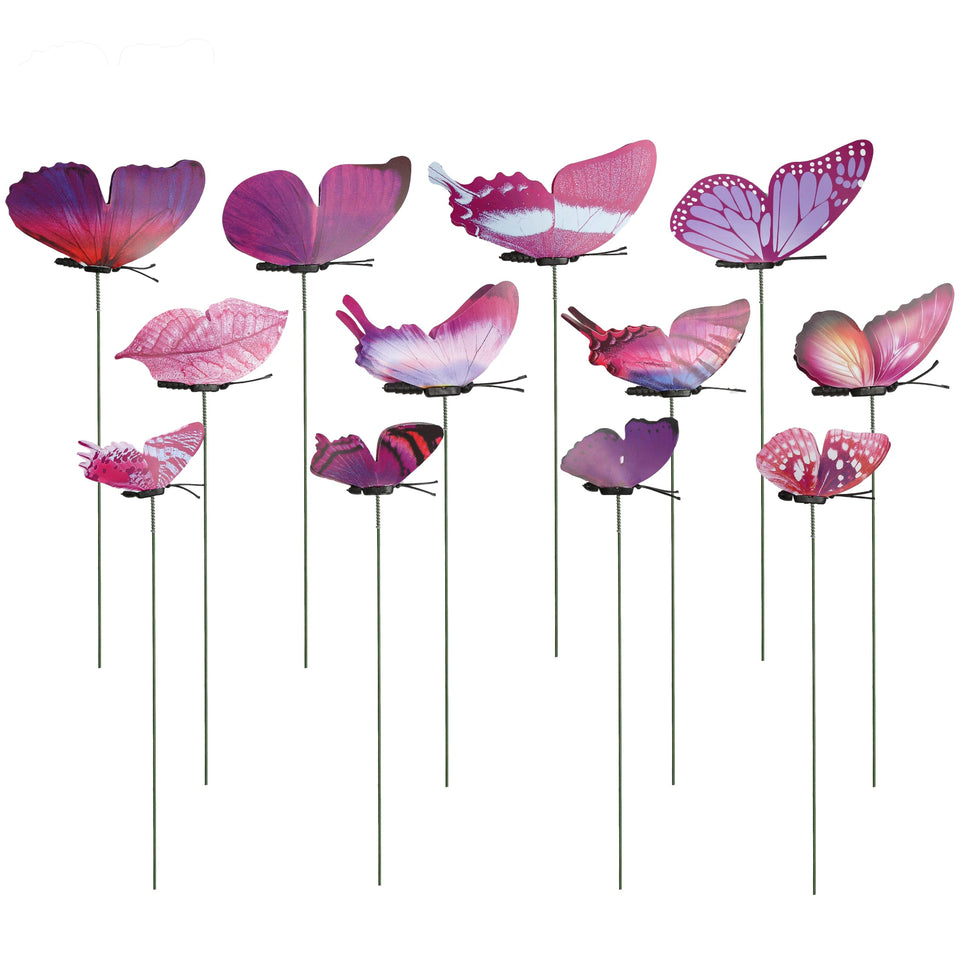 Marsrut purple butterfly stake in a metal frame adds year-round color to garden decor.