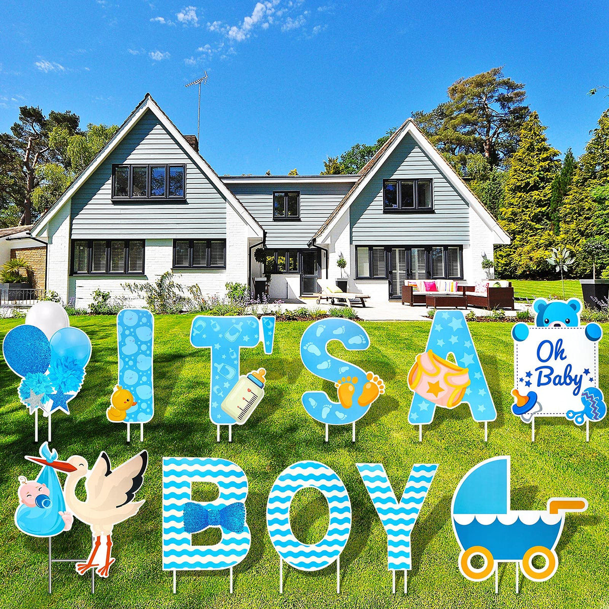 Marsui It's a Boy yard sign blue flag enhances outdoor visibility for gender reveal