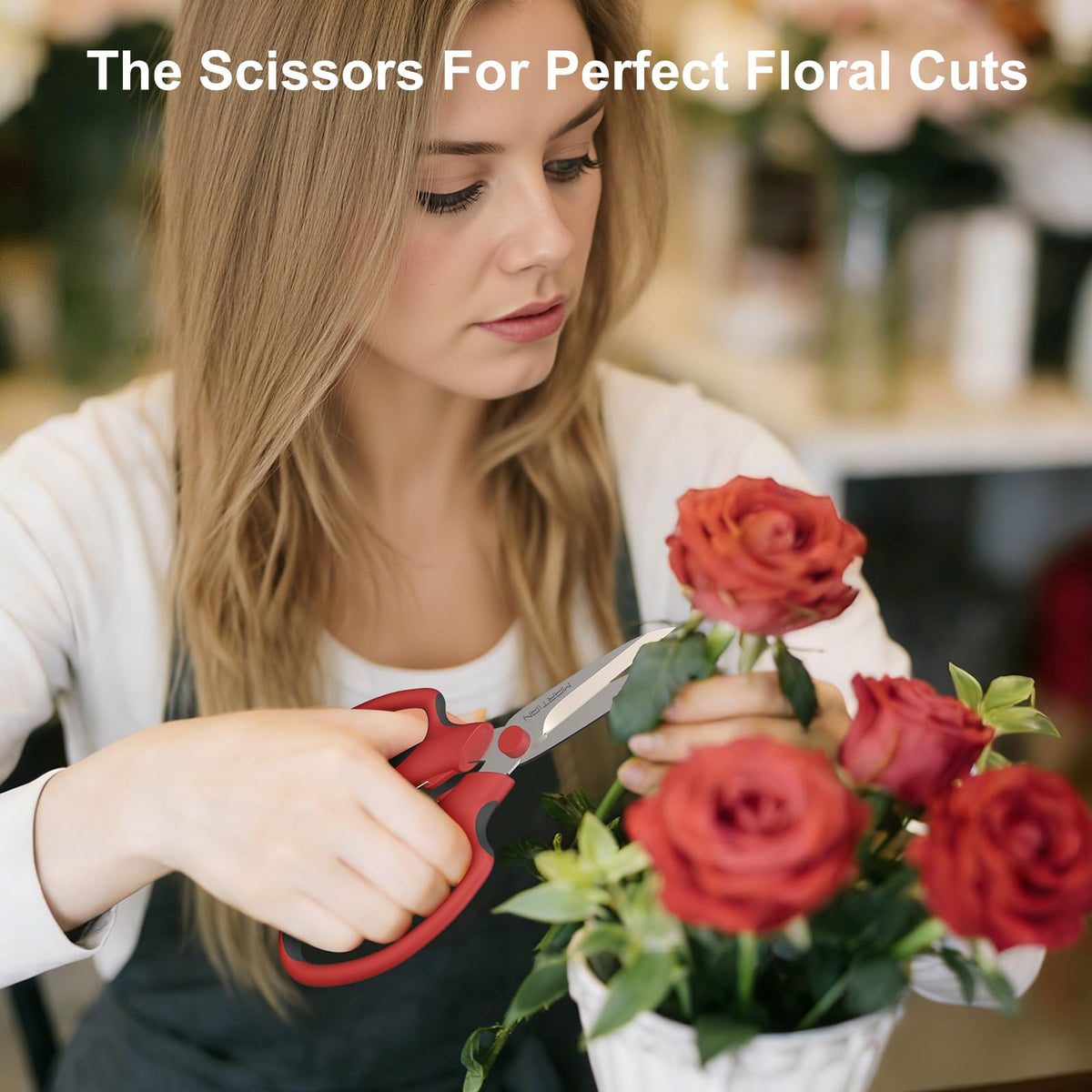 Using Martian Florist Scissors to trim stems in a bouquet