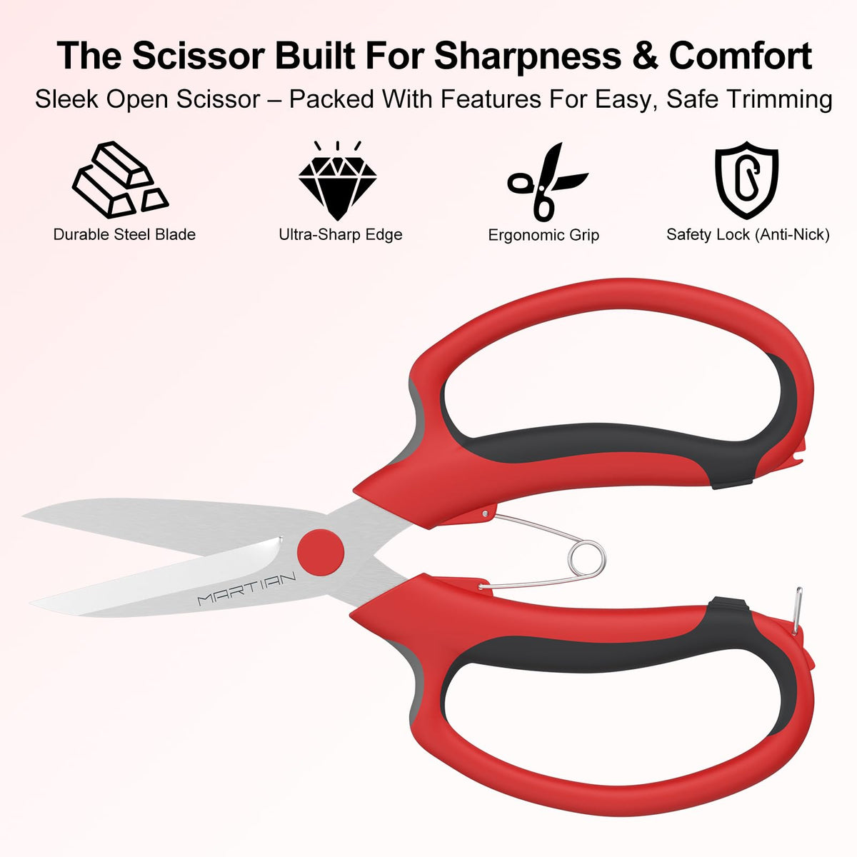 Close-up of Martian Florist Scissors precision blade tip for tight spots