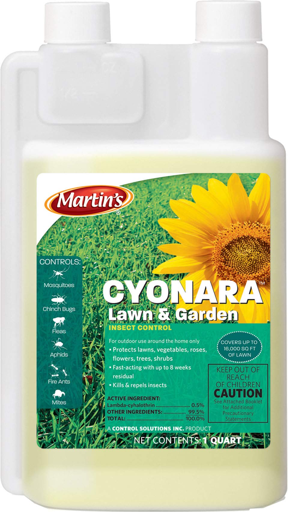 Martin's Cyonara Lawn & Garden concentrate for broad pest control on lawns and ornamentals.