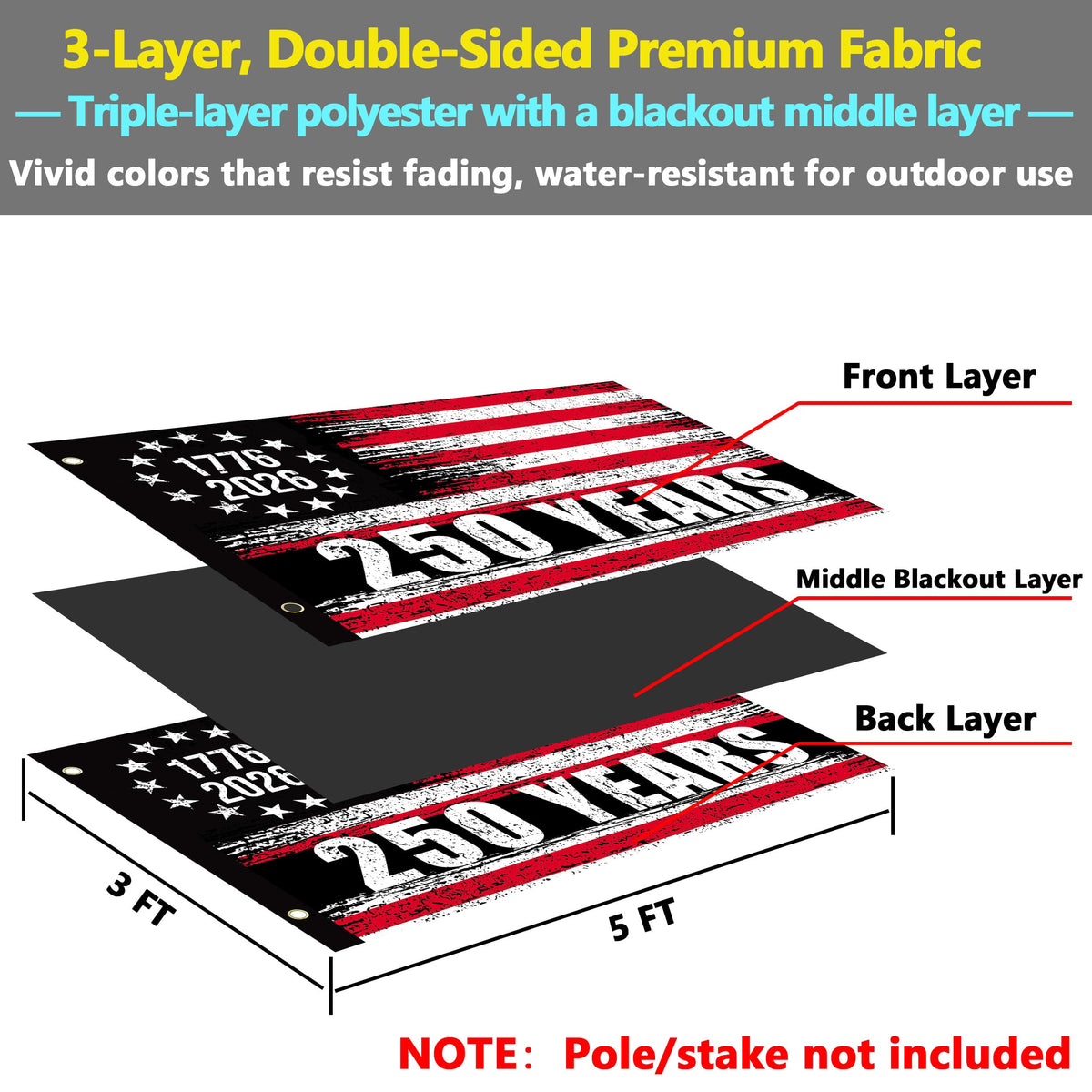 Maschsea 250th USA flag back view, double-sided readability from any direction