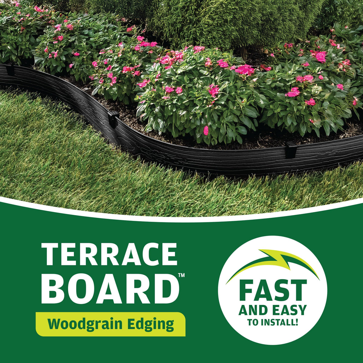 Master Mark edging stakes secure the border for lasting lawn and garden layout.