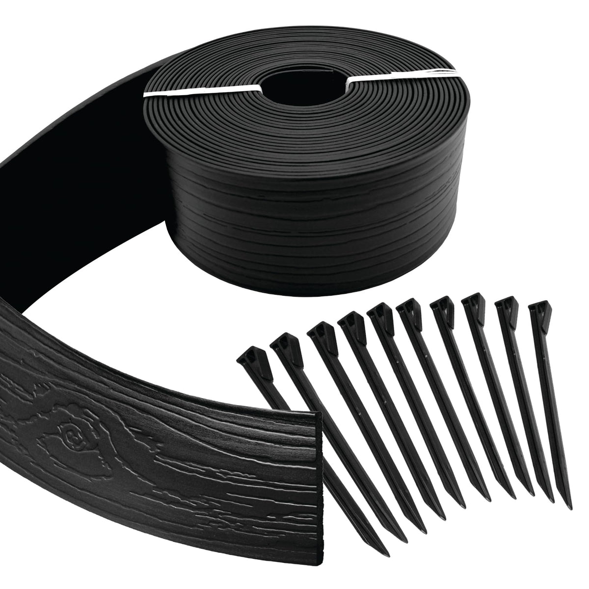 Master Mark landscape edging coil defines a crisp lawn border for clean separation.