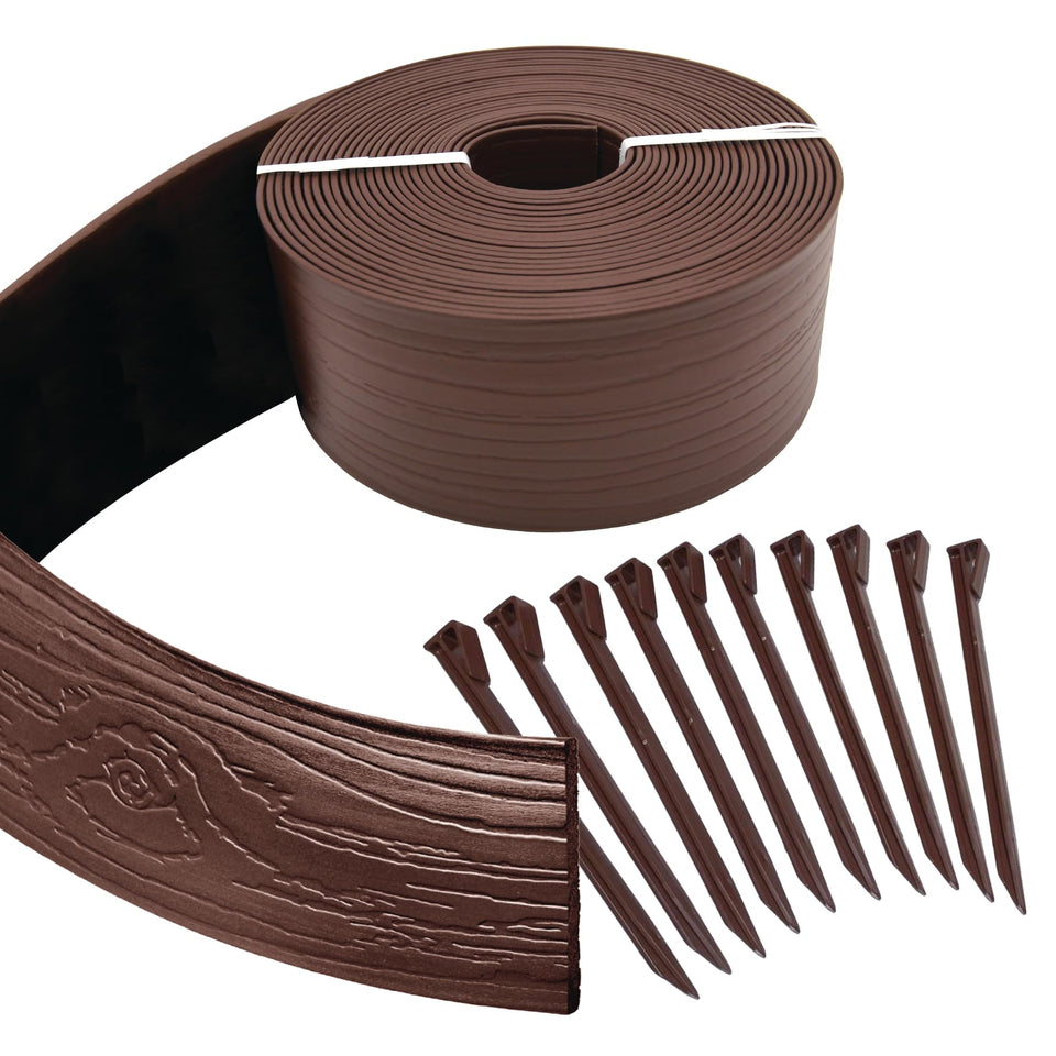 Master Mark Terrace Board Edging defines garden beds with a textured border.