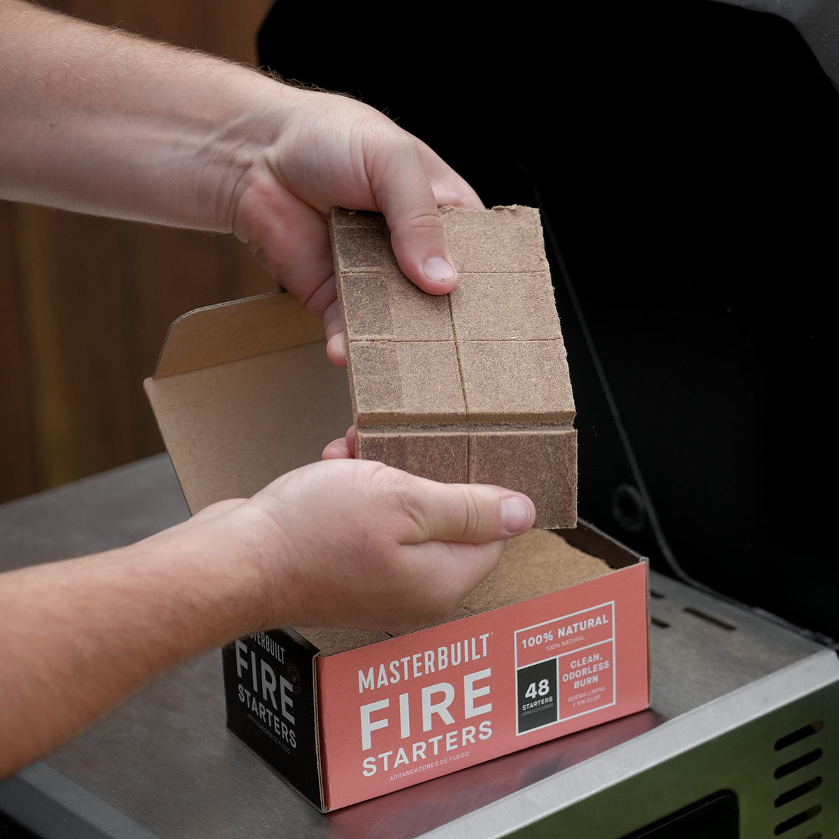 Odorless, smokeless Masterbuilt cubes burning cleanly for grilling