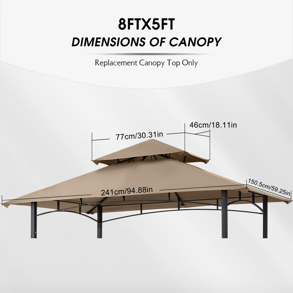 MasterCanopy beige canopy installation showing easy frame fit and quick setup.