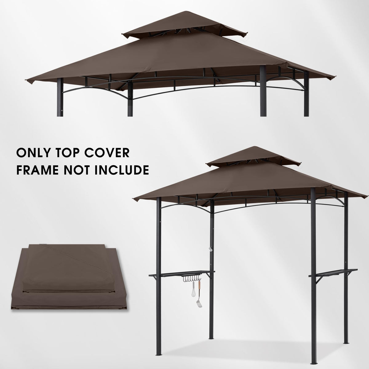Mastercanopy brown canopy adds a classic look to outdoor cooking space.