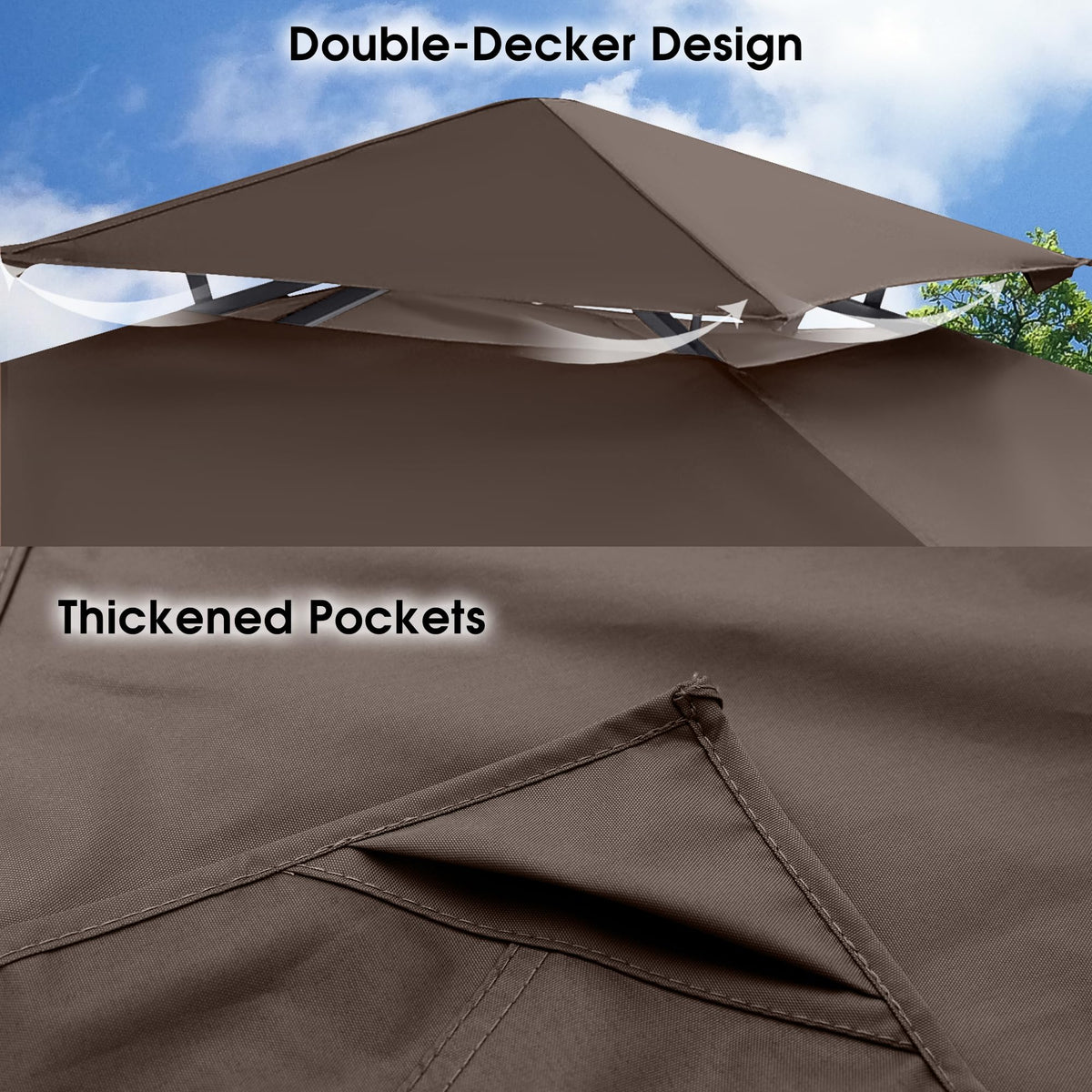Mastercanopy vented double-tier design enhances airflow while shading the grill.