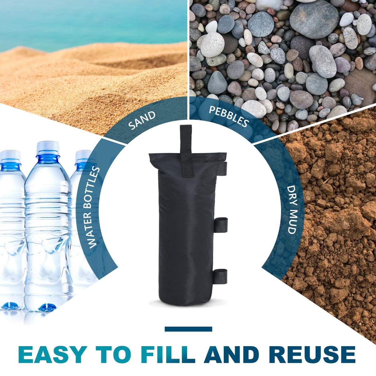 Mastercanopy weight sandbag has PVC-coated inner lining to prevent leaks.