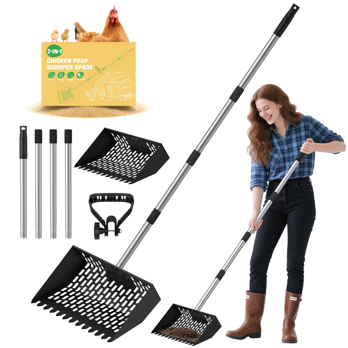 MASTERFUN 2-in-1 chicken pooper scooper in sand mode speeds coop cleanup.