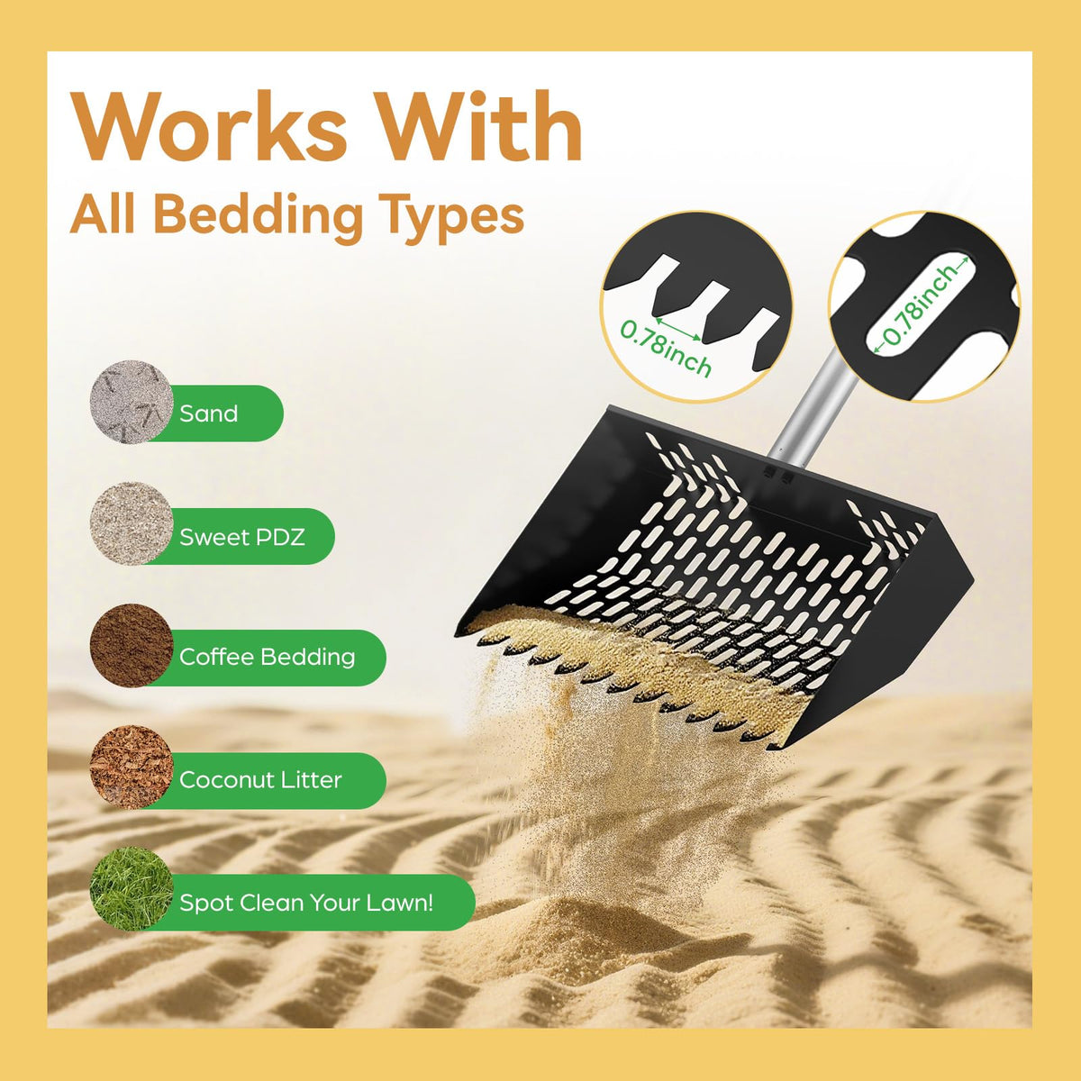 MASTERFUN versatile coop tool suitable for chicken bedding, cat litter, and more.