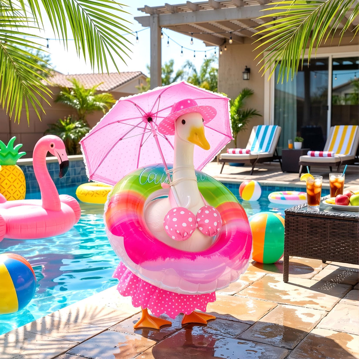 Mastom 23-inch swim ring pairs with geese for nautical vibe.