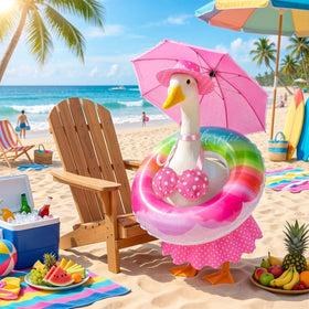 Mastom bikini porch goose outfit on patio sparks summer fun.