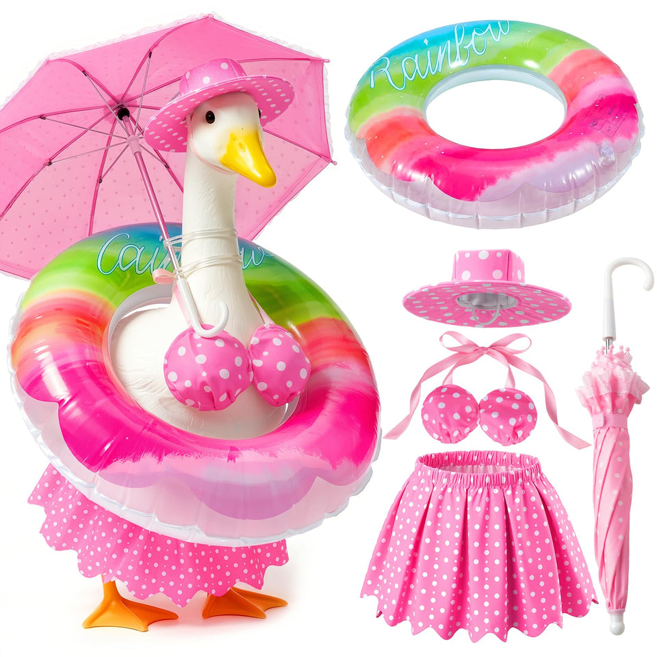 Mastom bikini porch goose outfit on a 23-inch goose adds vibrant outdoor decor.