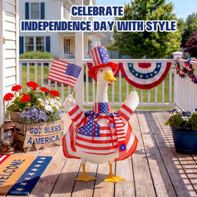 Mastom Memorial Day patio decor goose outfit with cape and flags.