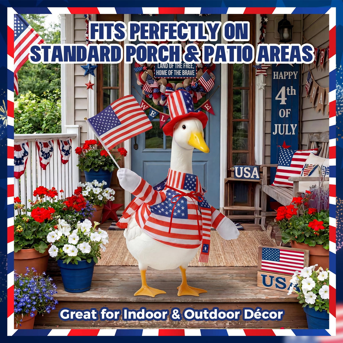 Mastom patriotic goose clothes set designed for 23-inch statues.