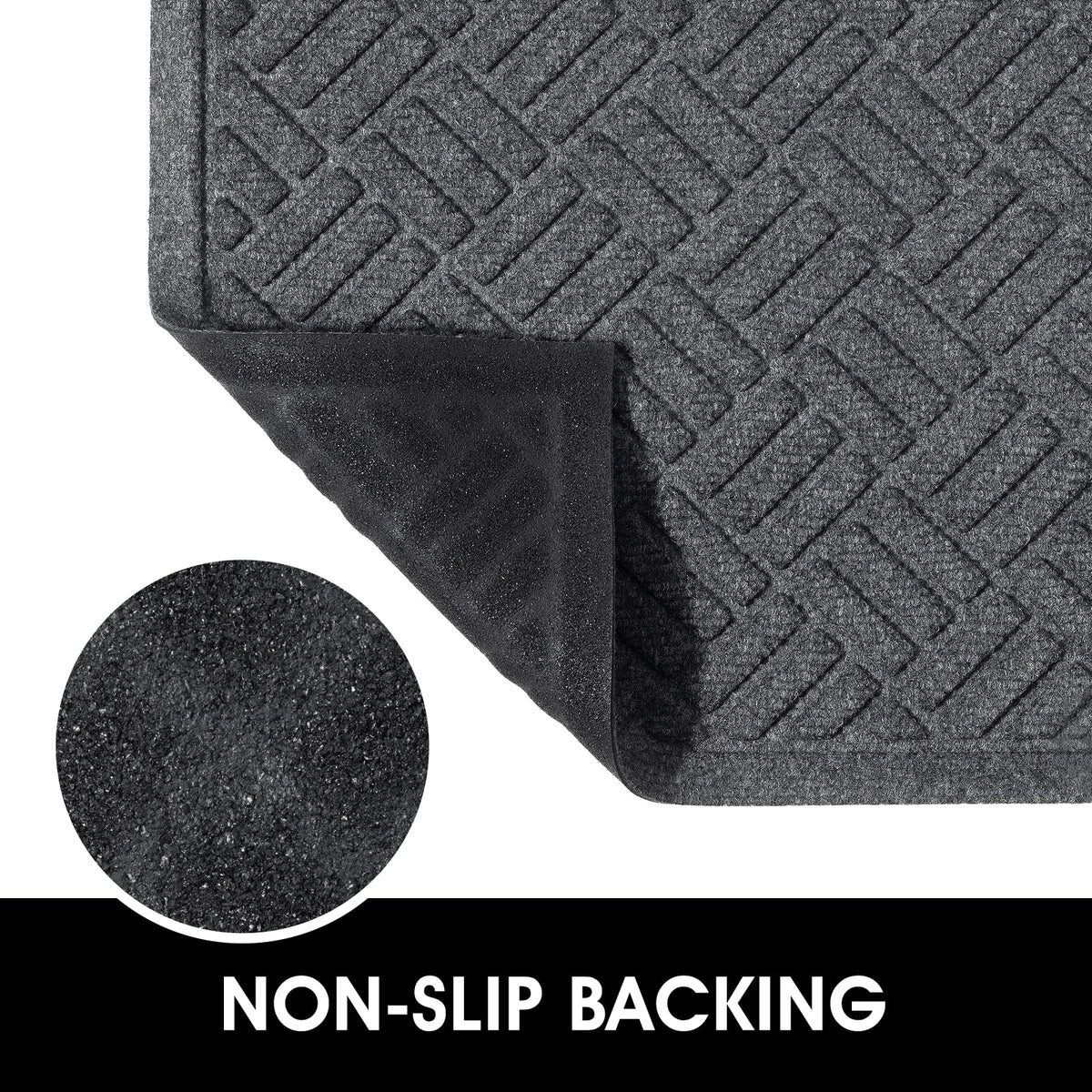MATALL indoor-outdoor mat showing recycled rubber backing for durable weather-ready protection
