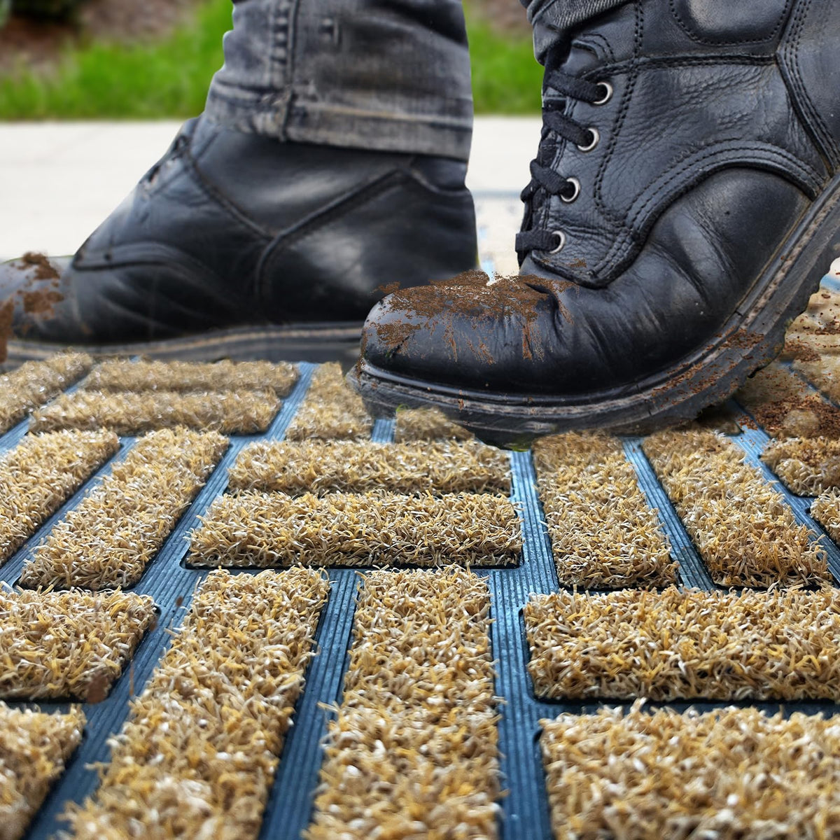 MATALL low-profile half-inch mat fits under doors without sticking.