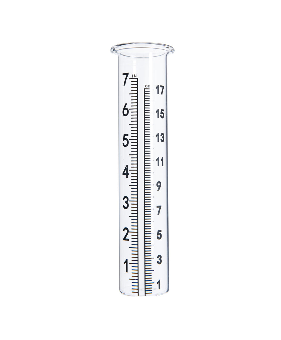 Mateda 7-inch glass rain gauge tube for precise outdoor rainfall measurement.