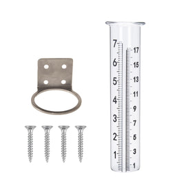 Mateda 7-inch rain gauge front view with durable mounting design for yard monitoring.