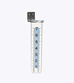 Mateda glass-tube rain gauge with blue strip improves readability in sun or rain.