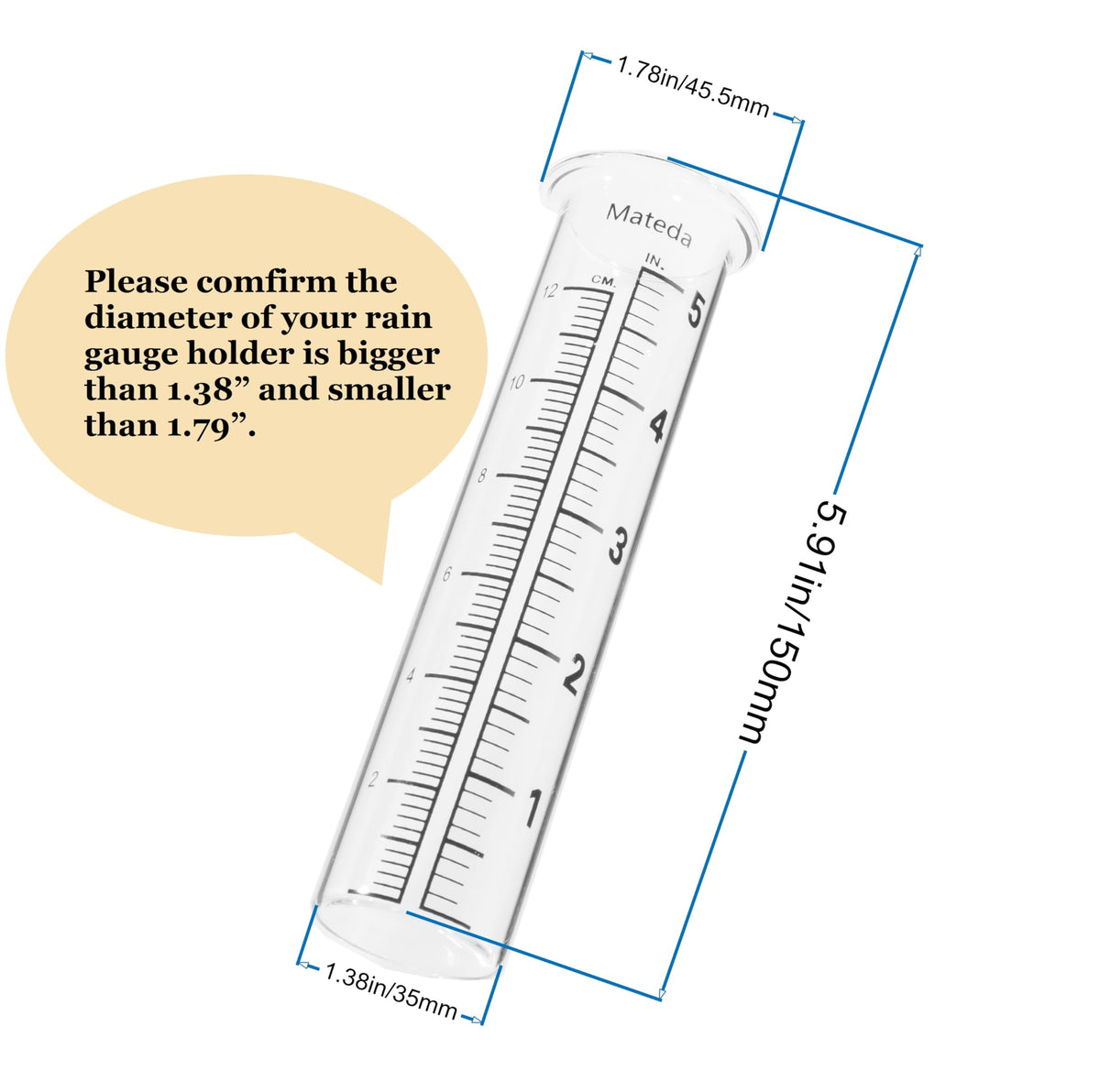 Mateda lip design gauge tube with specified outer diameter guidance