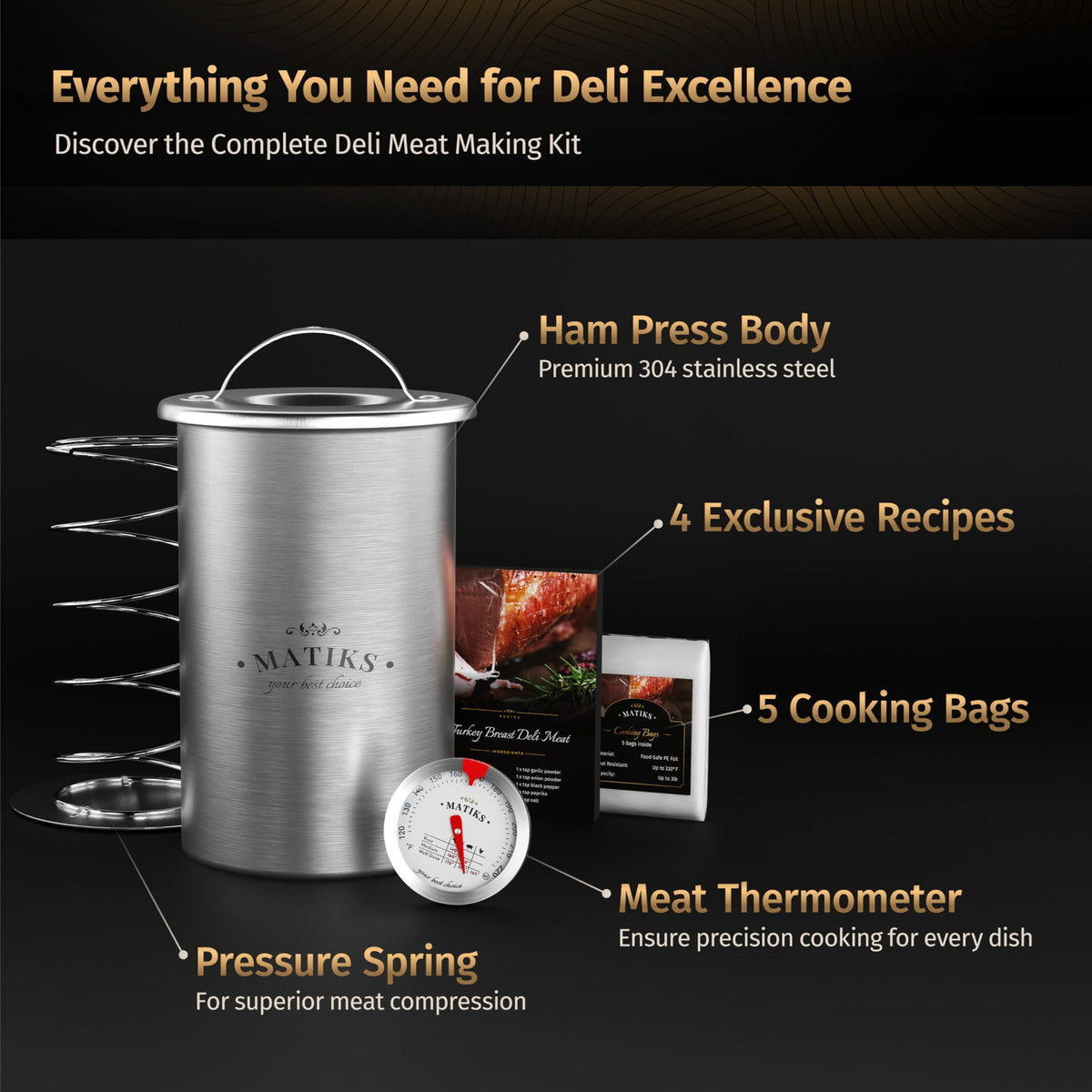 Matiks ham press mold kit with recipes and cooking bags for quick setup
