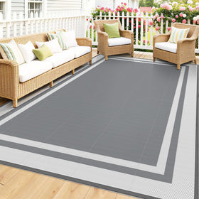 Mattitude 5x8 outdoor rug in white and gray for durable patio coverage