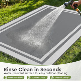 Mattitude rug cleans easily by shaking, wiping, or hose washing